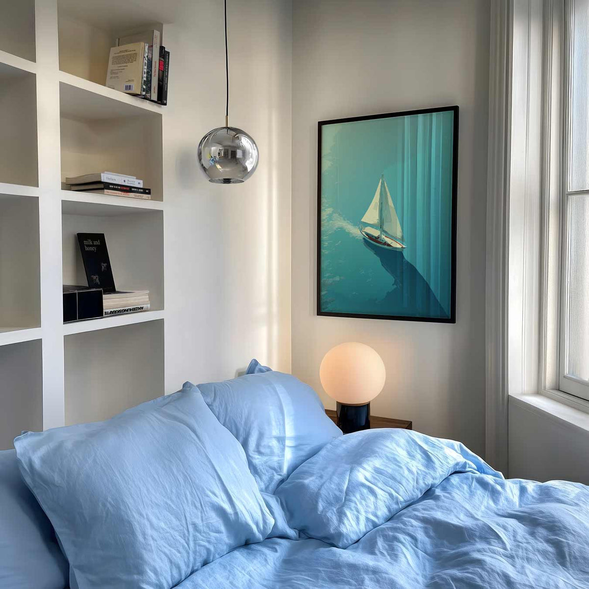 Zeilboot in de Zonsondergang – dierenposter als moderne staande wanddecoratie
