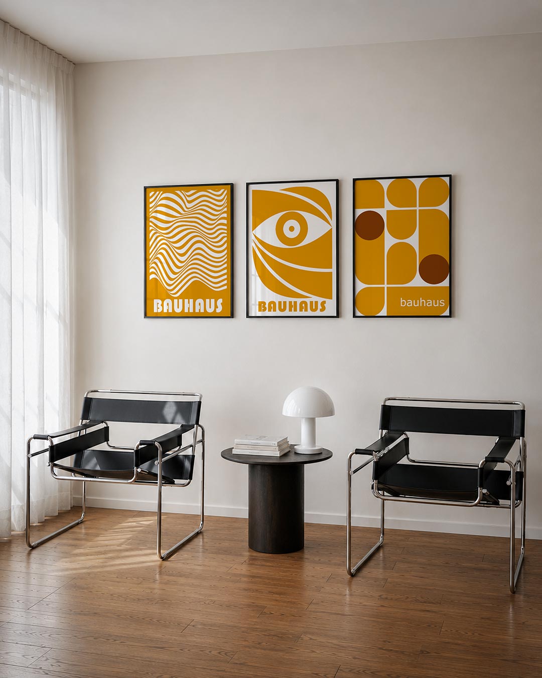 Golvend lijnenspel posterset – derde productweergave – deze posterset in drie delen toont een dynamisch spel van golvende