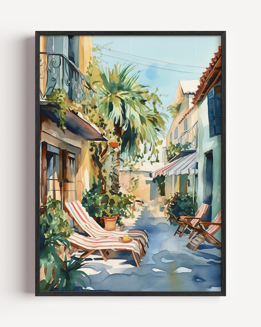 Zonnige Mediterraanse Binnenplaats – natuur en stad portret poster als wanddecoratie