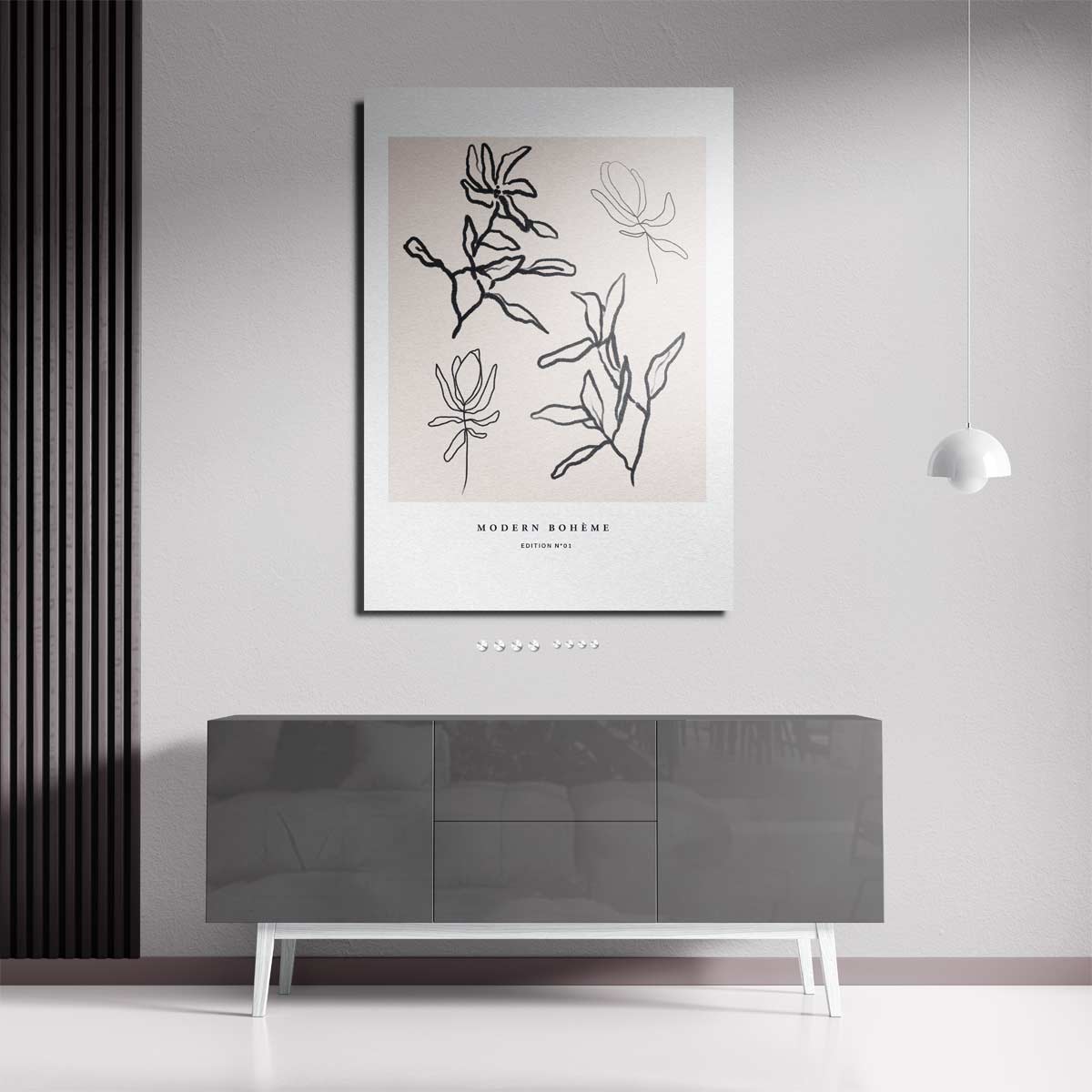 Moderne Boho Lijntekening Bloemen – plexiglas wanddecoratie in portret formaat