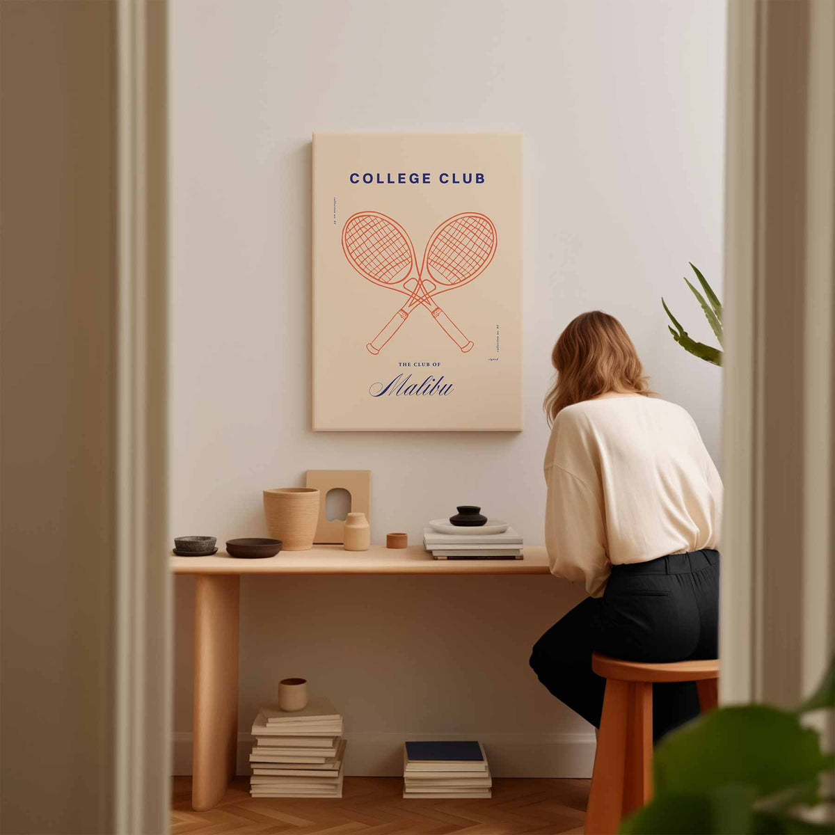Tennisstijl in Malibu – modern portret kunstwerk van WallArtistic
