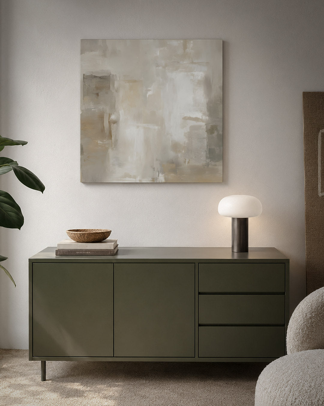 Zachte kleuren harmonie kunstwerk – detailweergave – dit werk toont een subtiele mix van beige en grijs, met zachte