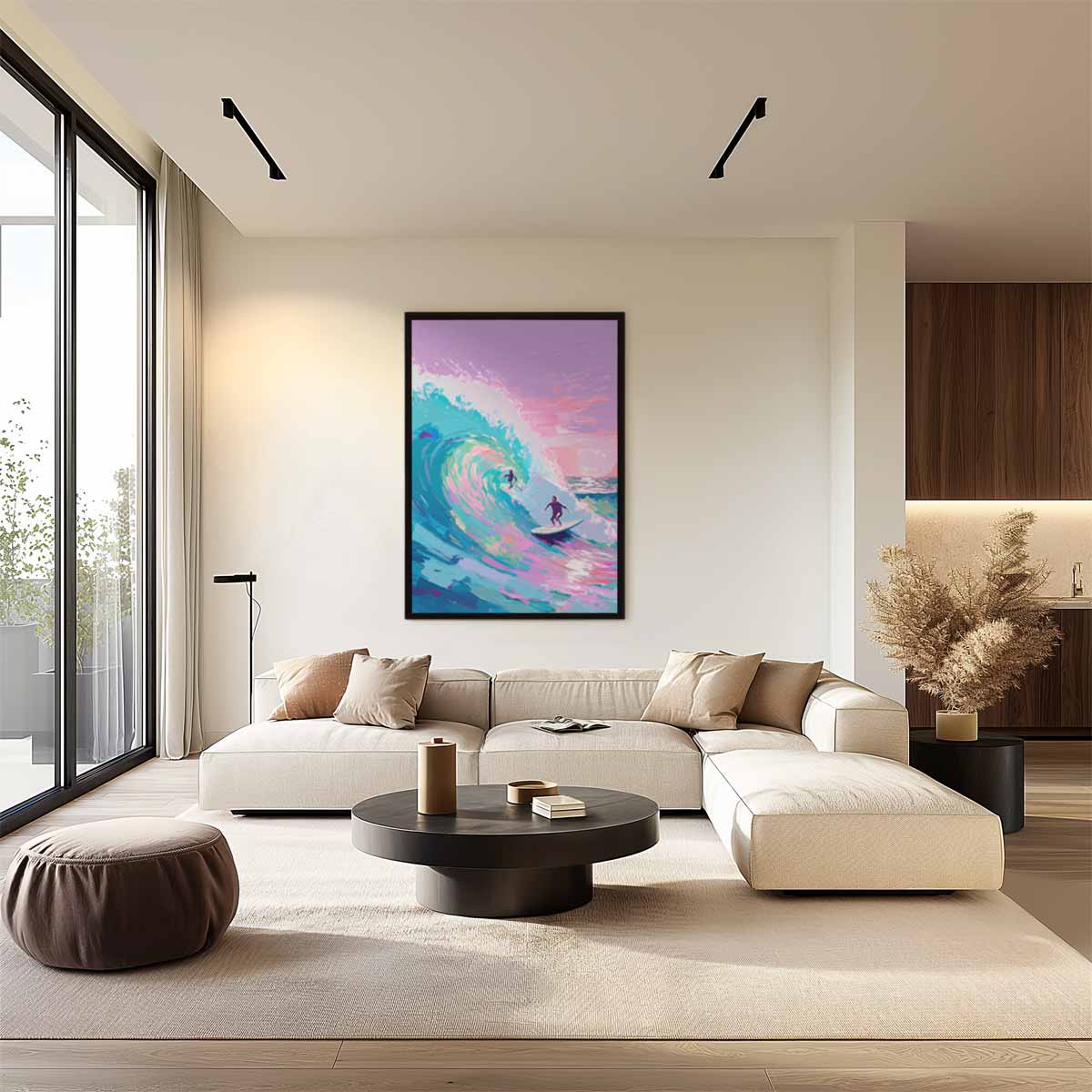 Surfen op Kleurrijke Golven – staand kunstwerk voor modern interieur