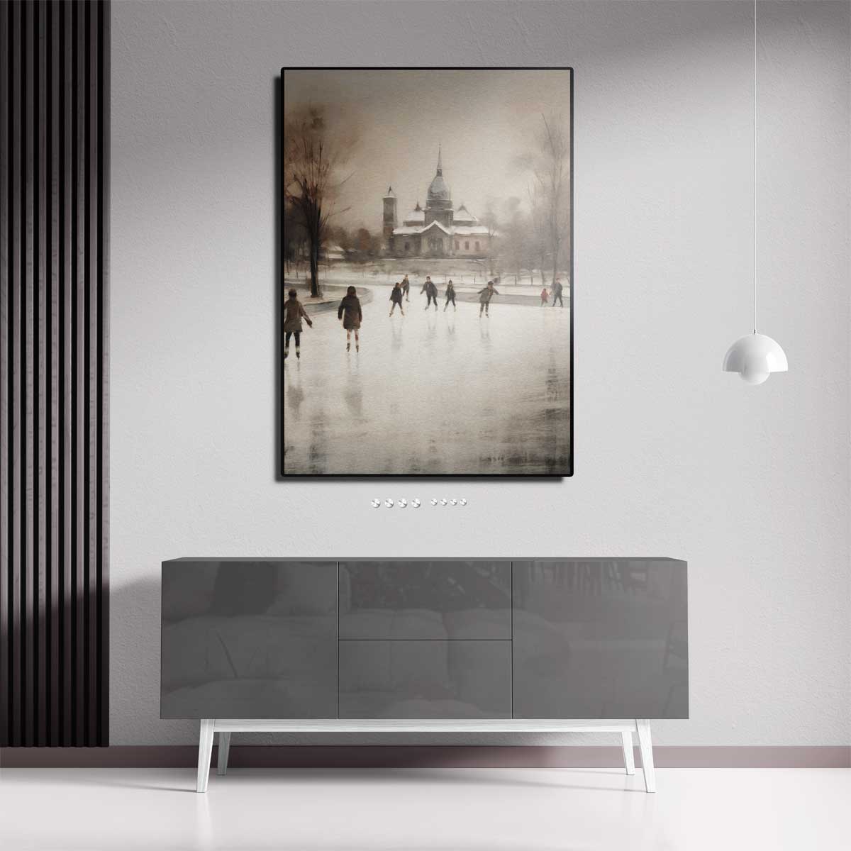 Winterse Schaatspret – staande wandkunst voor woonkamer of interieur