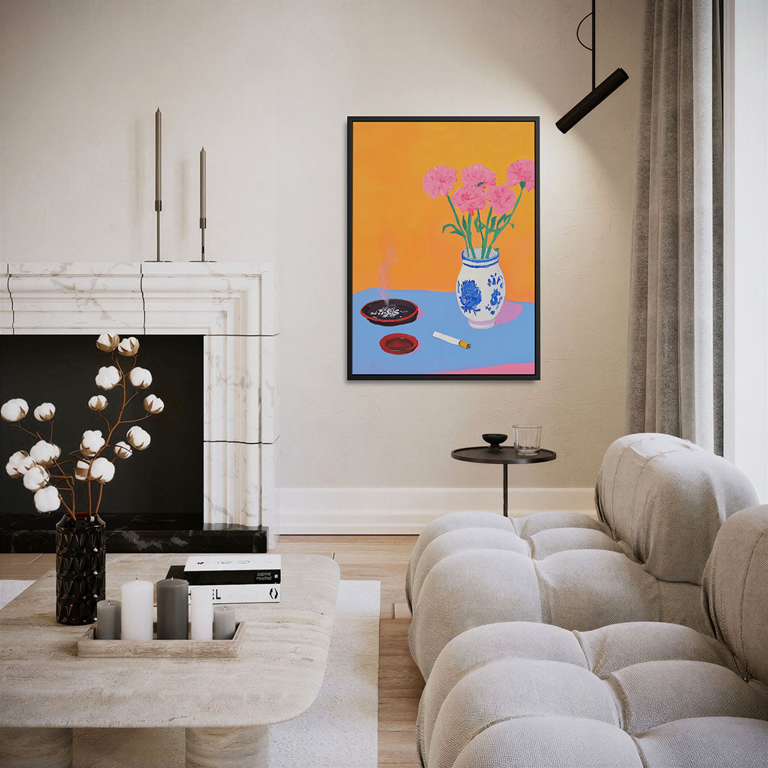 Bloemen en asbak – staand wanddecoratie kunstwerk