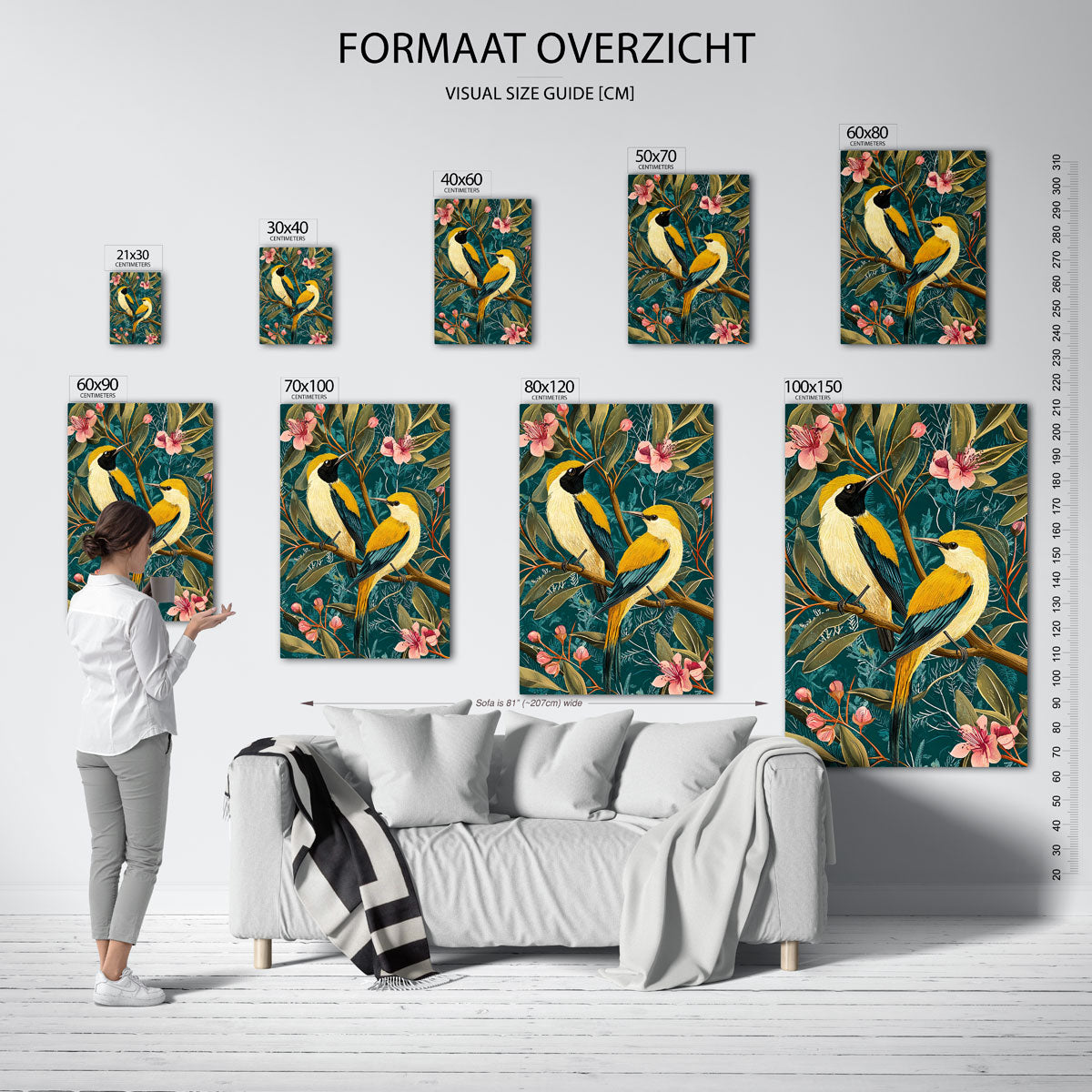 Vogels en bloemen – staande muurposter met dierenthema