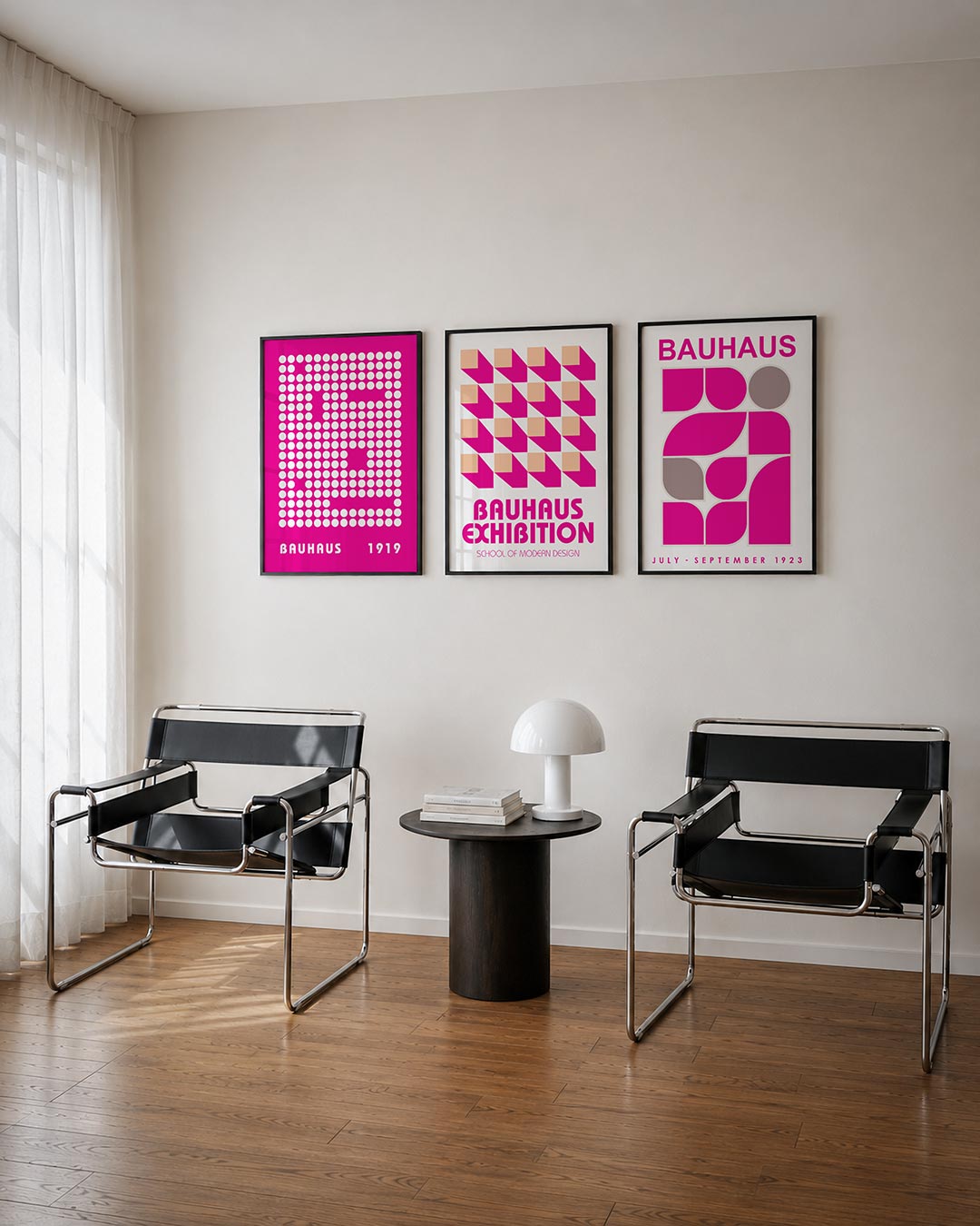 Cirkelpatroon ritme posterset – tweede productweergave – deze posterset in drie delen toont een levendig spel van witte