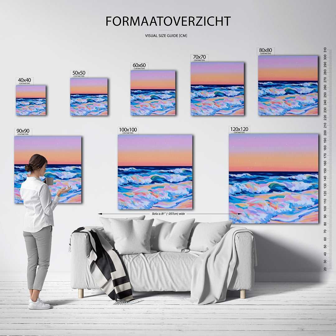 Kleurrijke zee golven kunstwerk – materiaalweergave – dit werk toont een levendige zee met golven in diverse kleuren. De