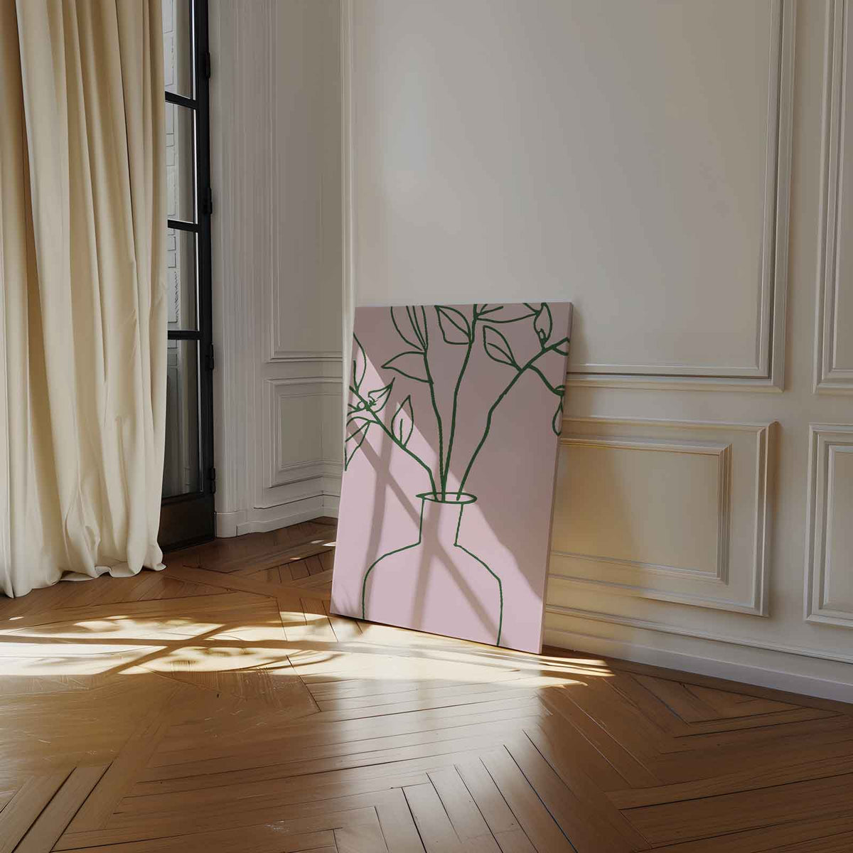 Simpele Botanical Vaas Illustratie – staand kunstwerk voor modern interieur