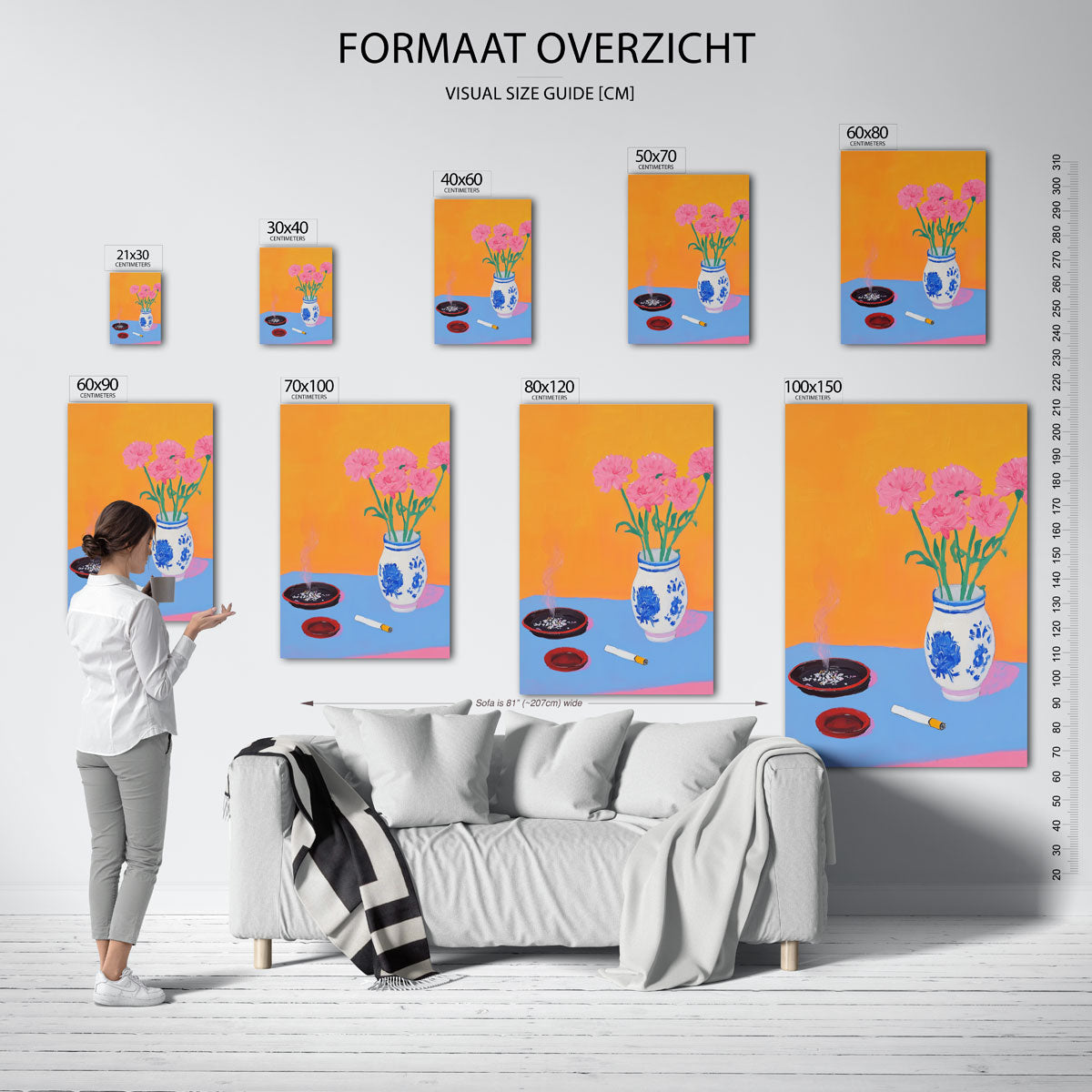 Bloemen en asbak – staande muurposter voor een modern interieur