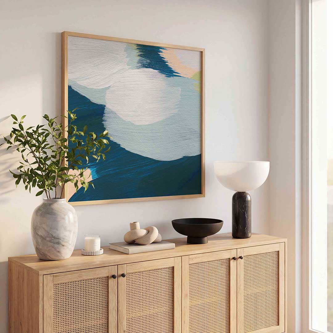 Abstracte blauwe en witte vormen – schilderkunst als moderne vierkante poster