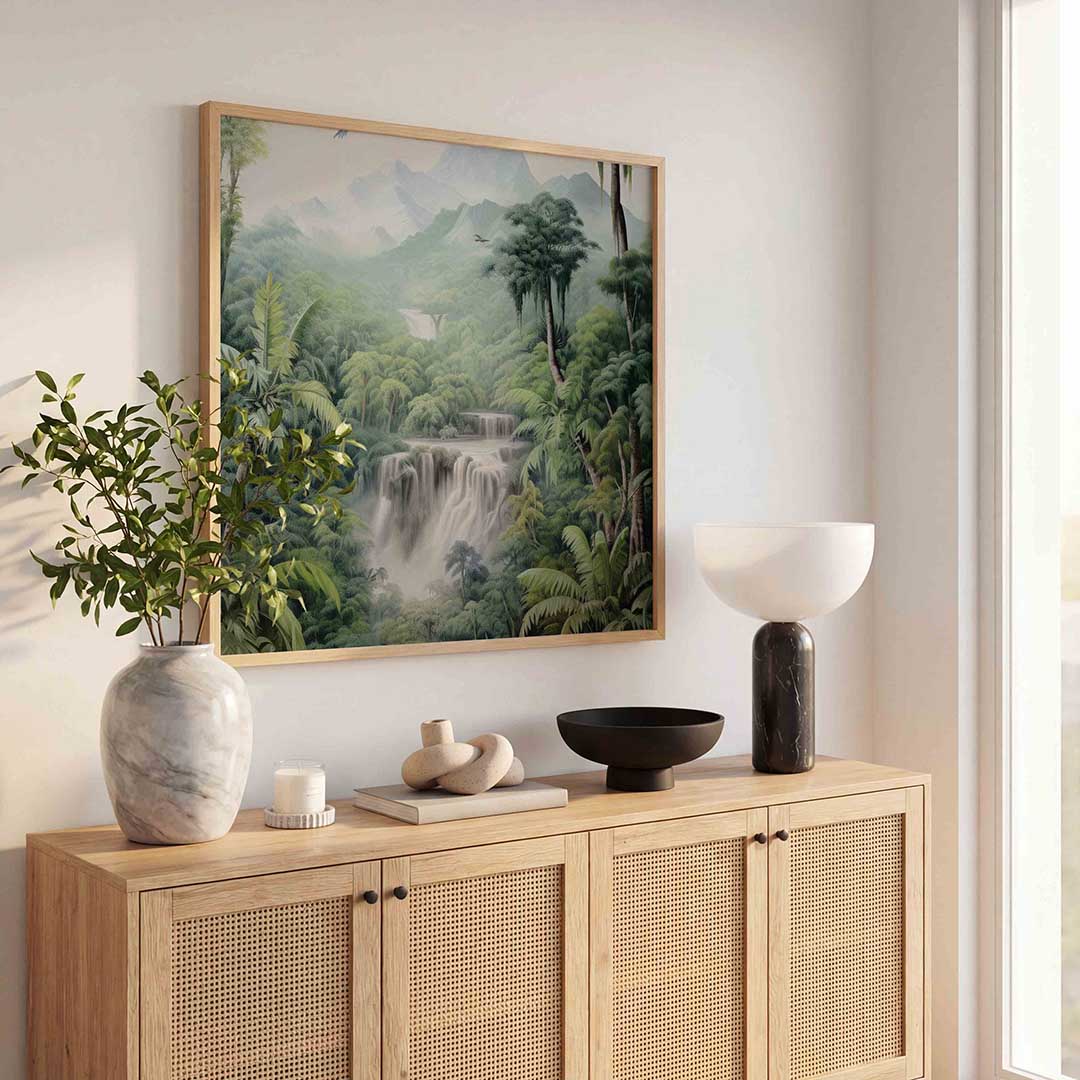 Waterval en jungle – tropische poster in vierkant formaat