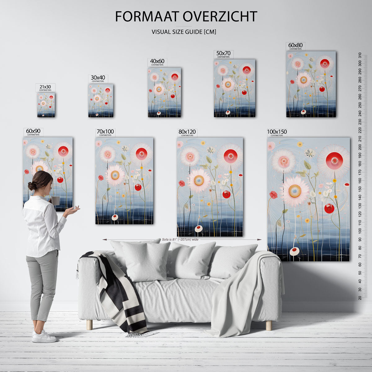 Bloemen en stelen – staande muurposter met surrealistische uitstraling