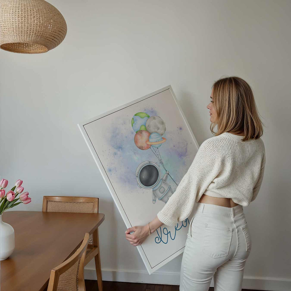 Dromerige Astronauten – kids poster als vrolijke staande wanddecoratie