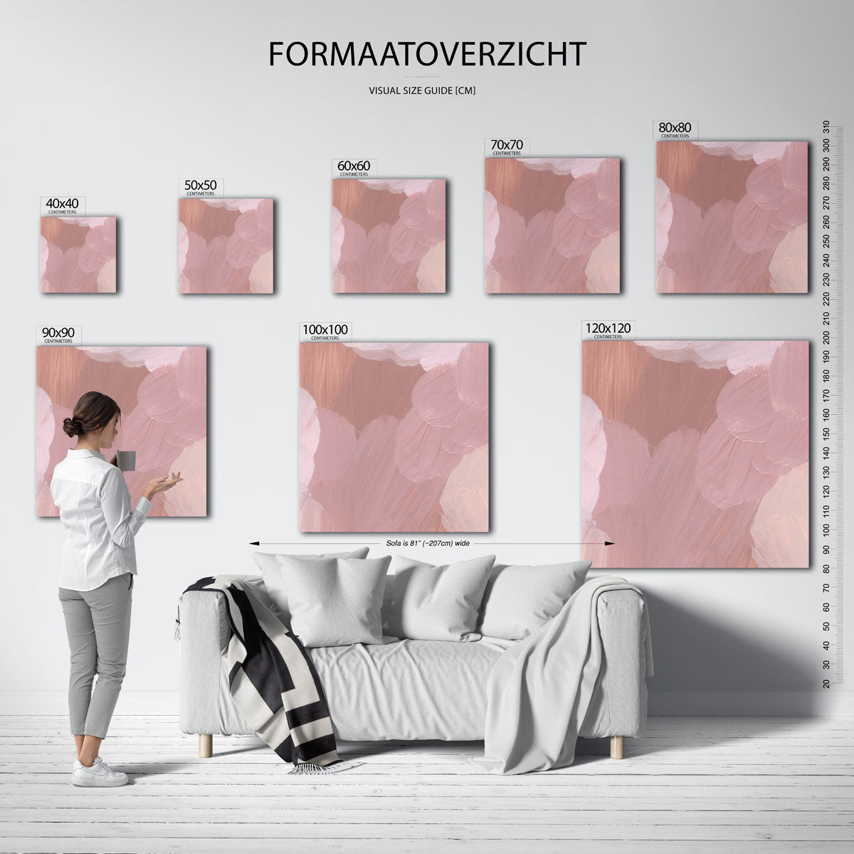 Abstracte roze penseelstreken – vierkante muurposter met artistieke uitstraling