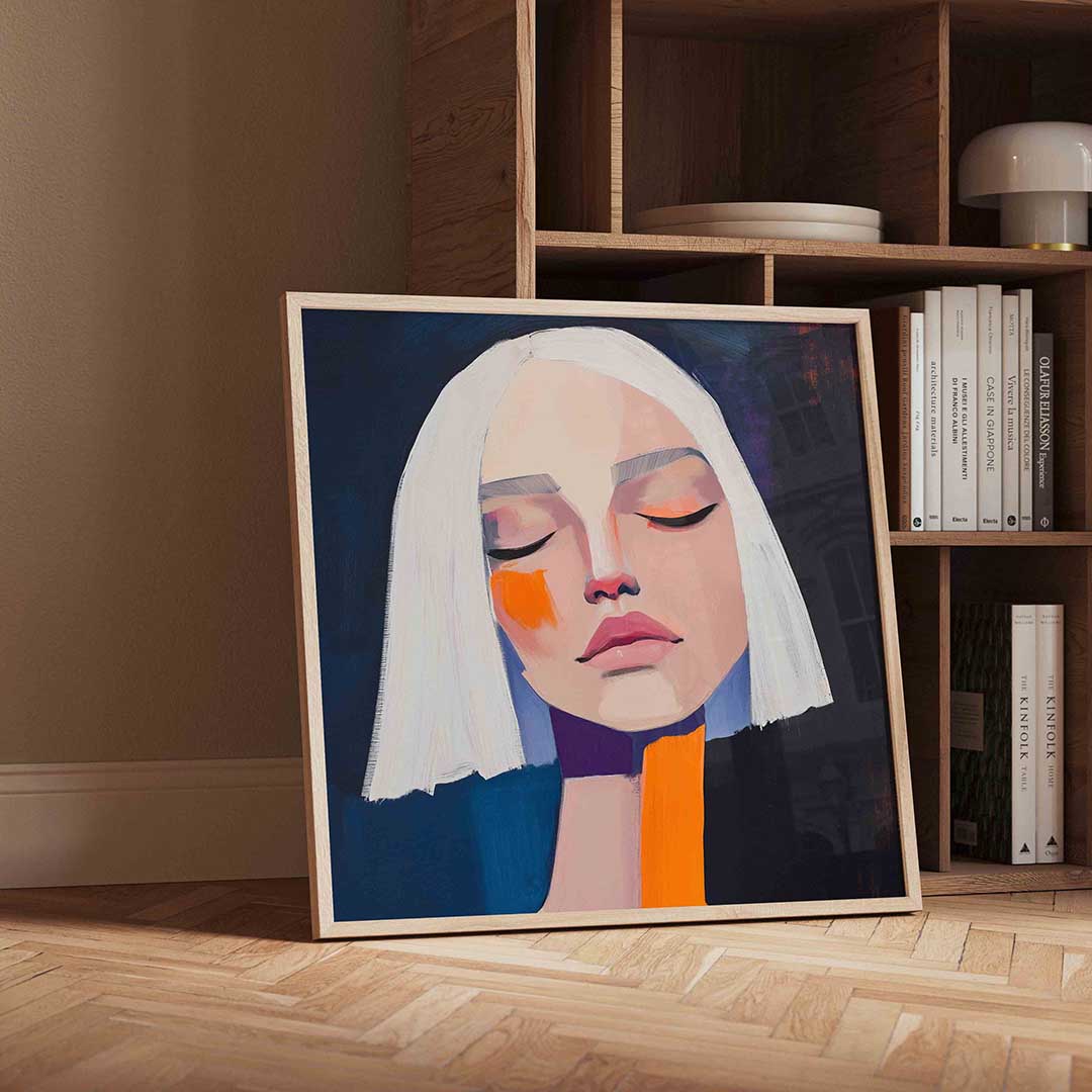 Vrouwelijk gezicht – vierkante moderne wanddecoratie van WallArtistic