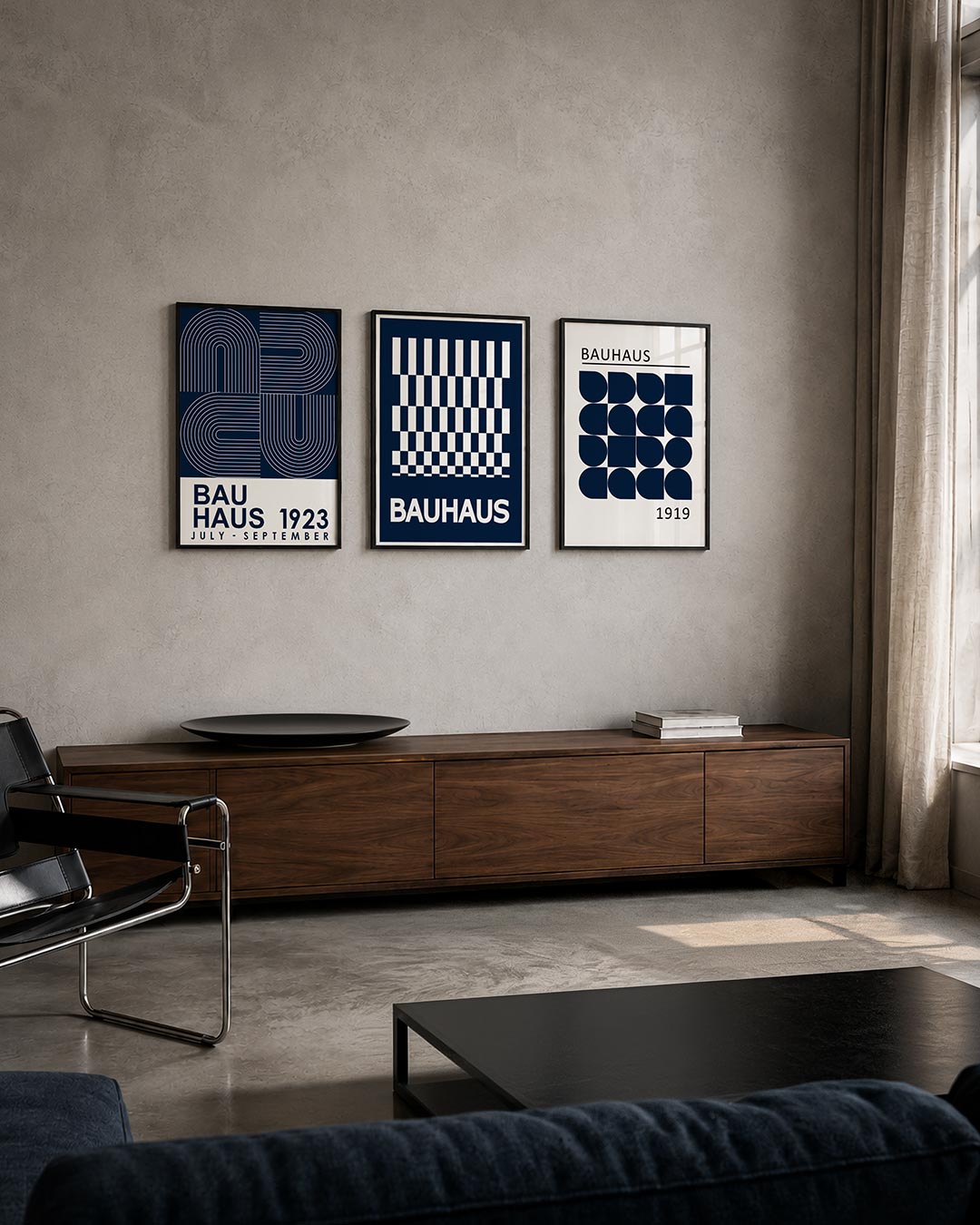 Lijnen en vormen posterset – tweede productweergave – deze posterset in drie delen toont een spel van gebogen en rechte