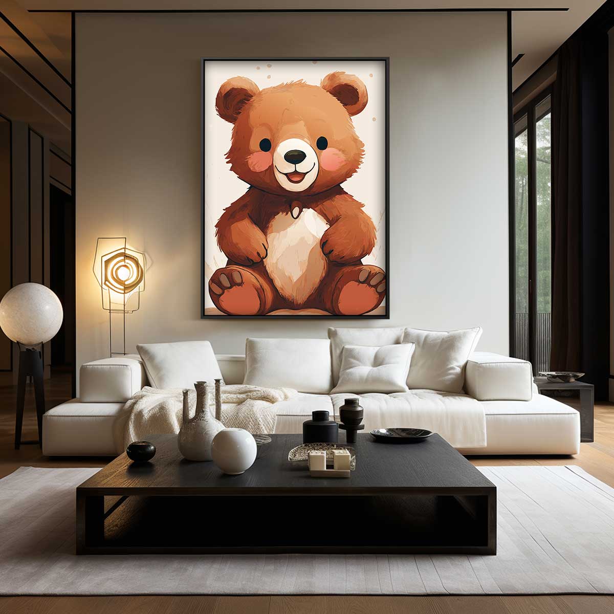 Schattige Beertje Illustratie – canvas wanddecoratie in portret formaat