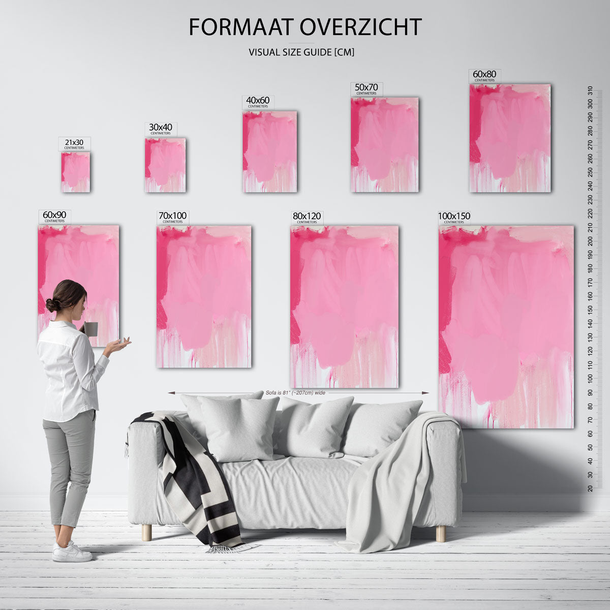 Roze abstracte vormen – staande muurposter met kunst en design