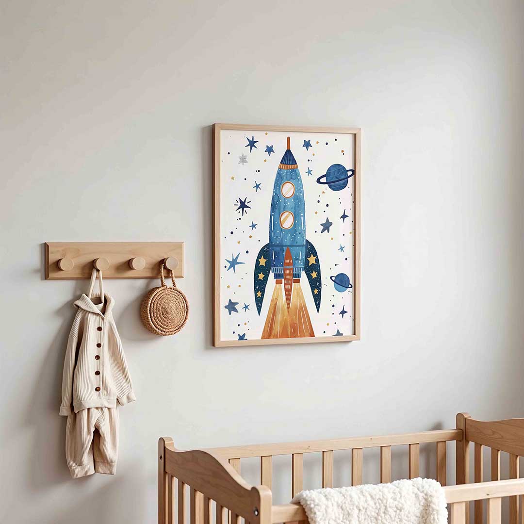 Ruimteraket en sterren – kinderposter in staand formaat