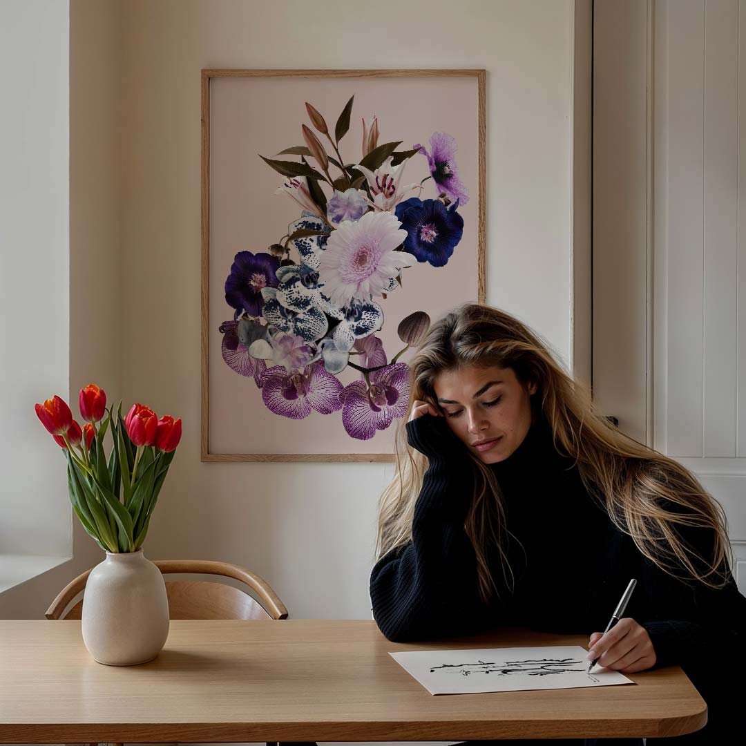 Bloemenexplosie Wanddecoratie – staande muurposter met tekst en typografie
