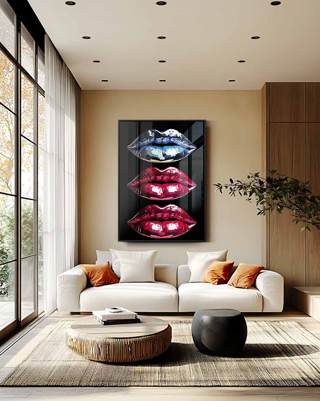 Pop Art Lippen Trio – staand kunstwerk voor modern interieur