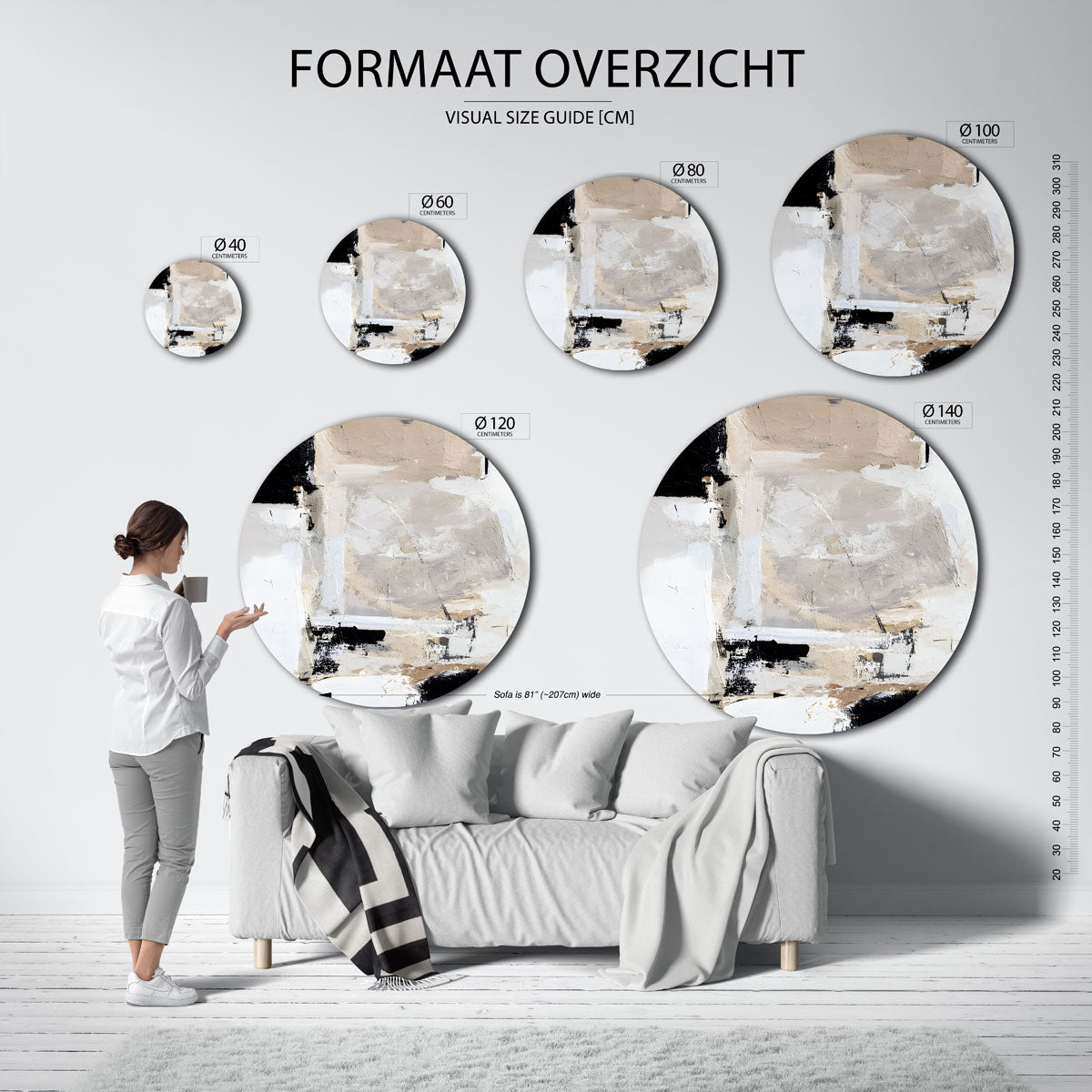 Abstracte vormen – abstracte wandkunst met textuur als muurcirkel