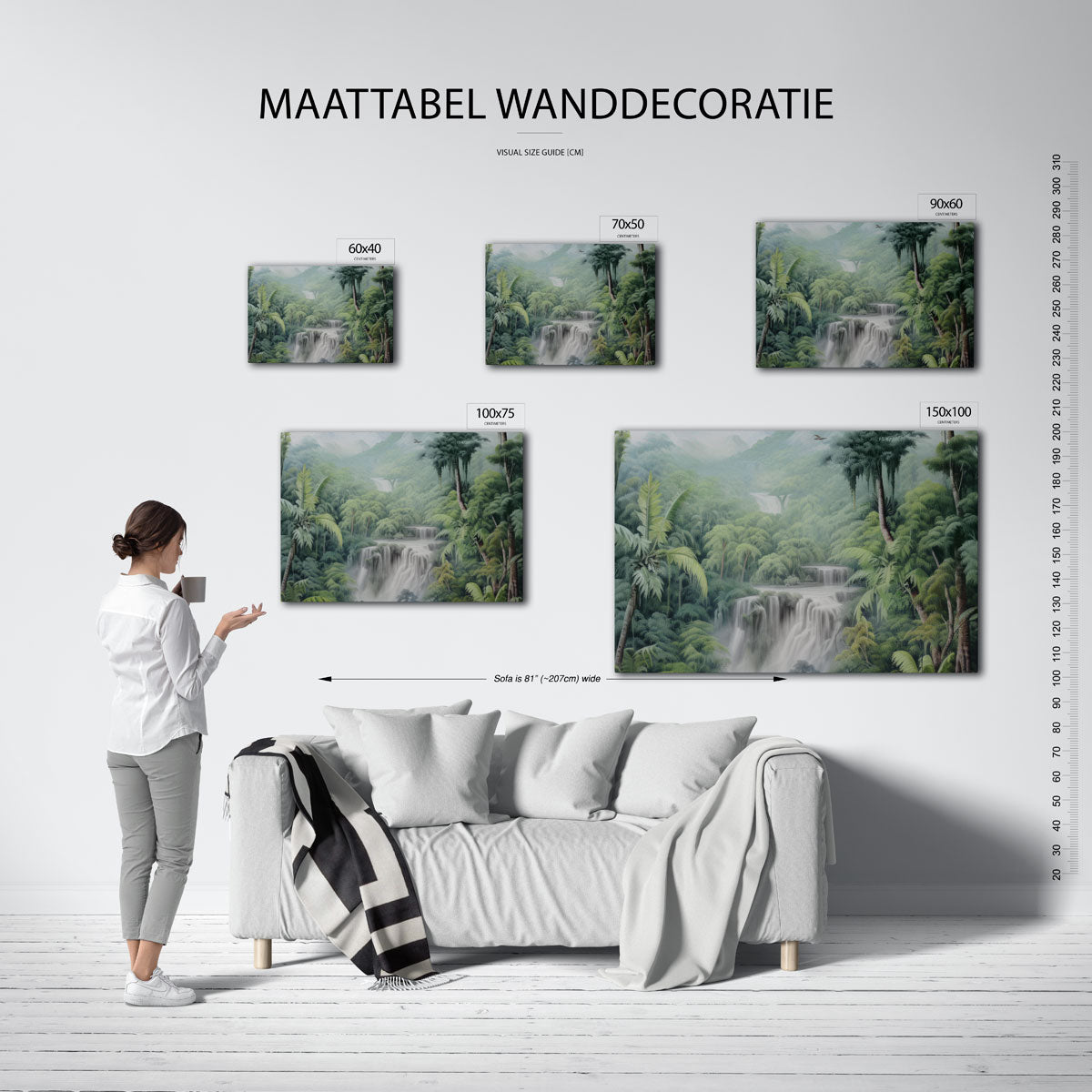 Weelderige waterval – kunstwerk op canvas, dibond of plexiglas