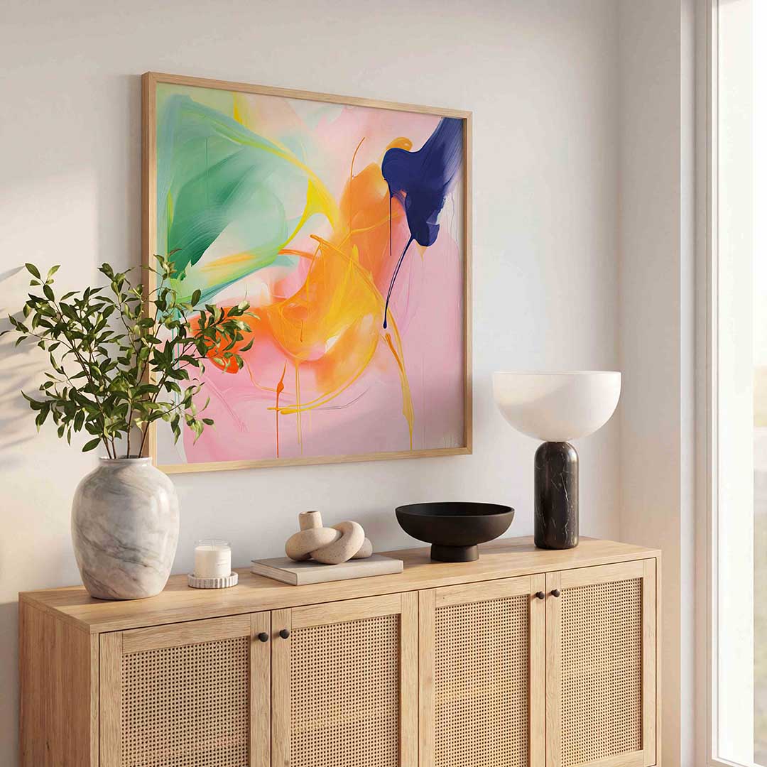 Abstracte kleurenexplosie – illustratie poster in vierkant formaat