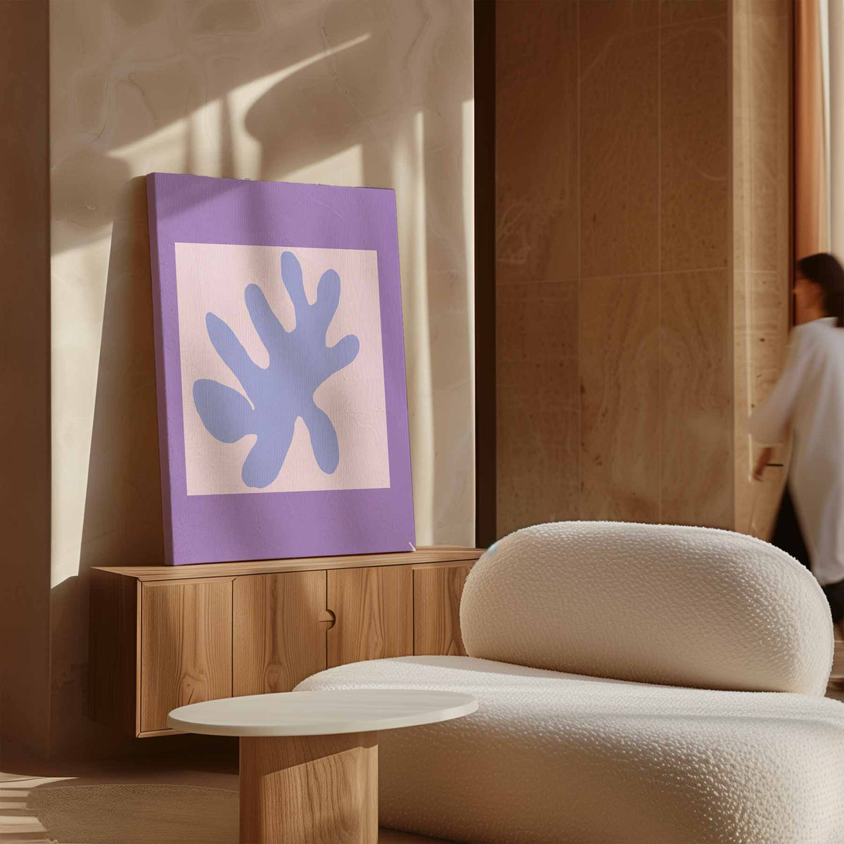 Abstracte Bladvorm in Paarstinten – plexiglas wanddecoratie in portret formaat