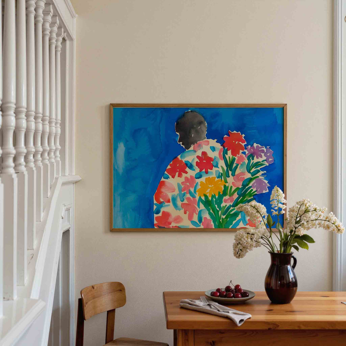 Figuur met bloemen – botanische poster in liggend formaat