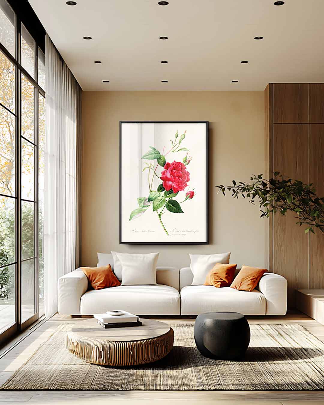 Bloeiende Rode Roos Illustratie – staand kunstwerk voor modern interieur