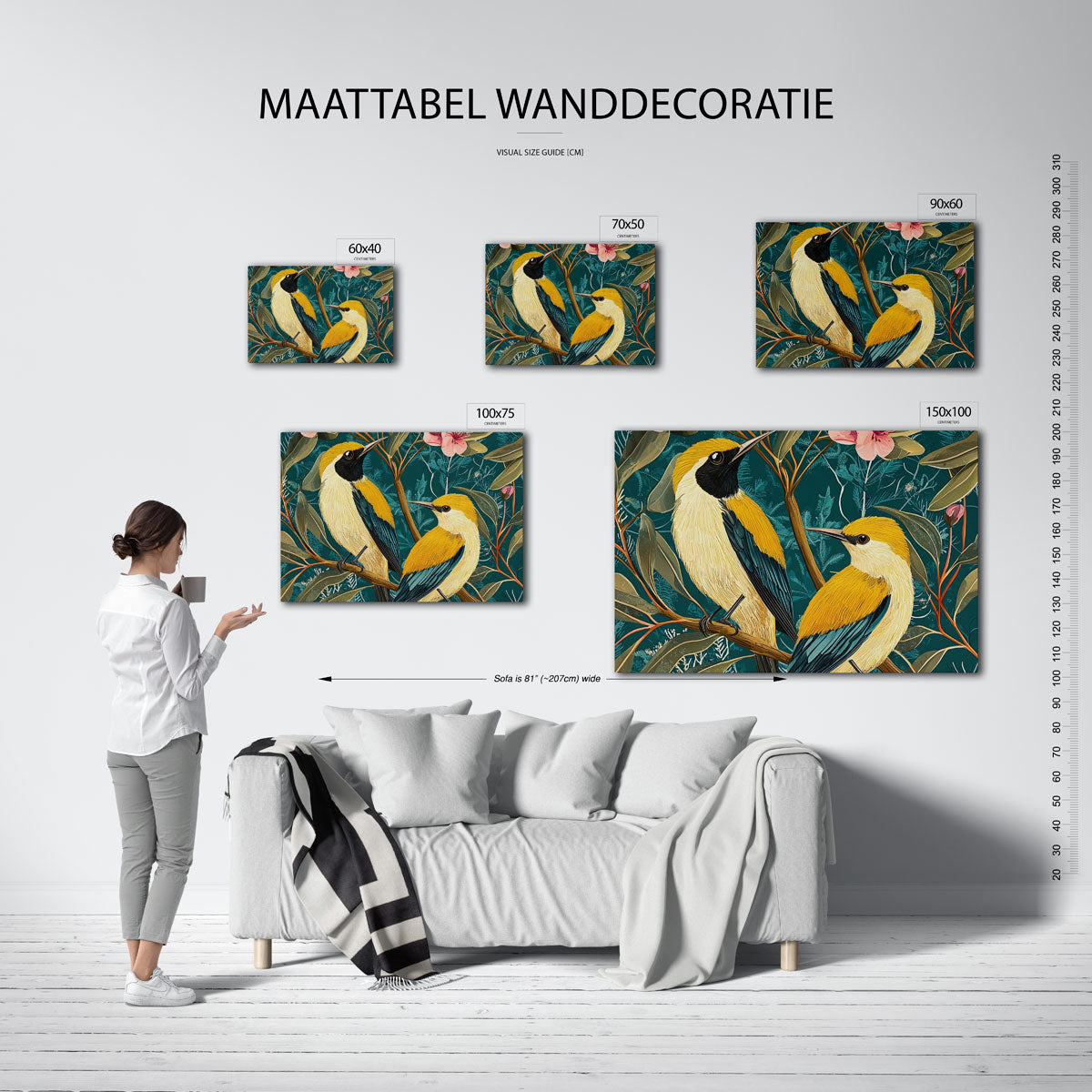 Vogels en bloemen – kunstwerk op canvas, dibond of plexiglas