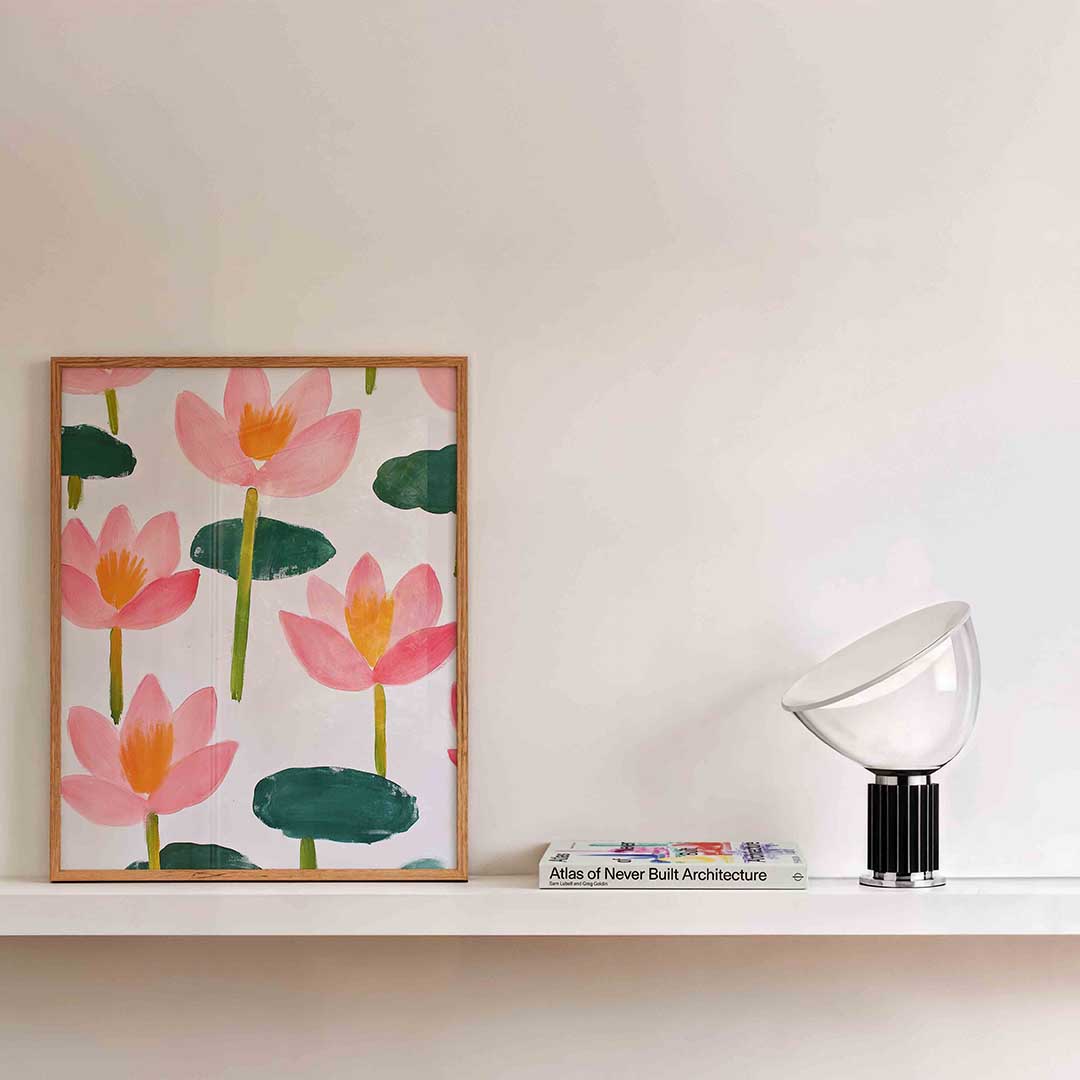 Roze bloemen en groene bladeren – bloemen wandkunst als portret poster