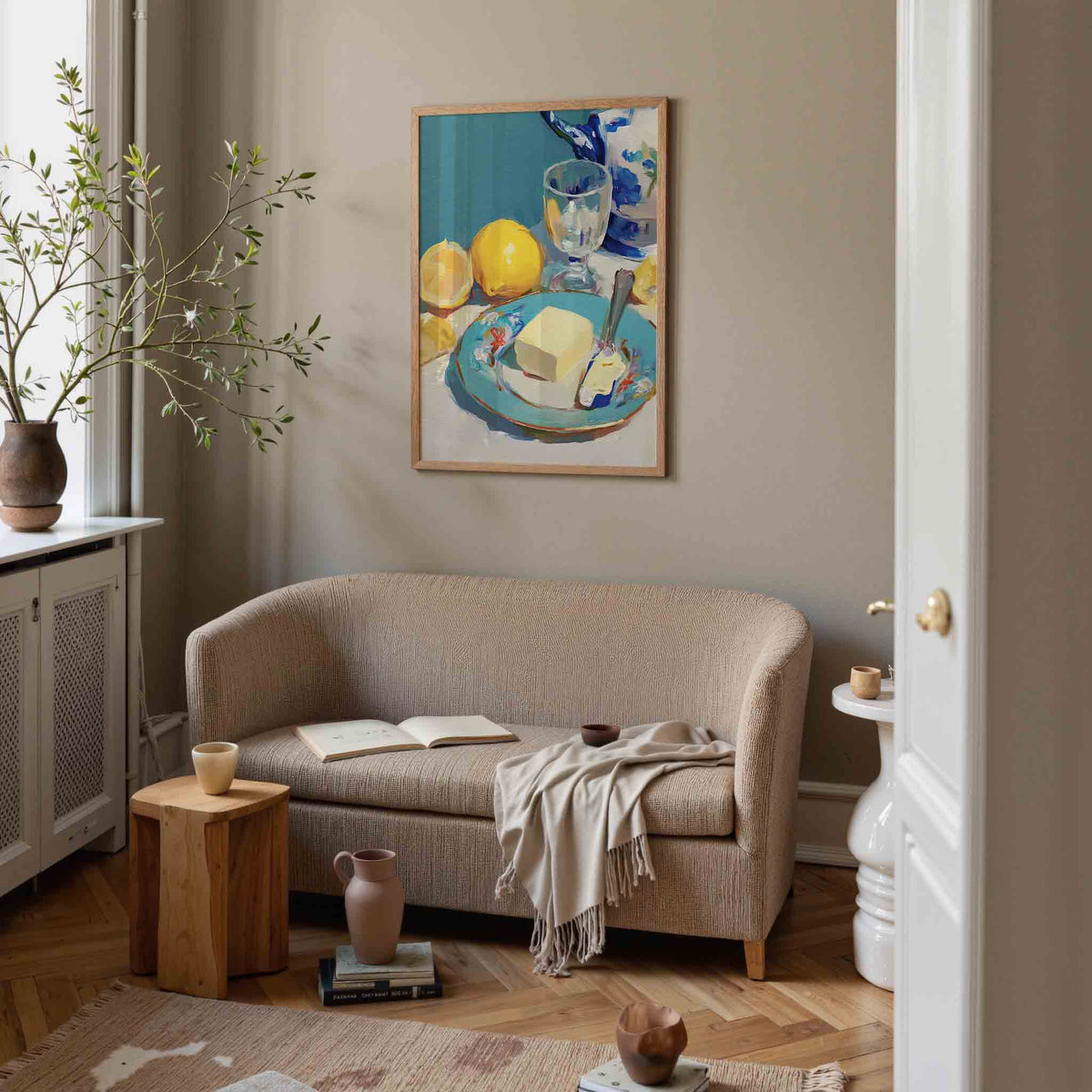 Citroen en boter op bord – illustratie poster in staand formaat
