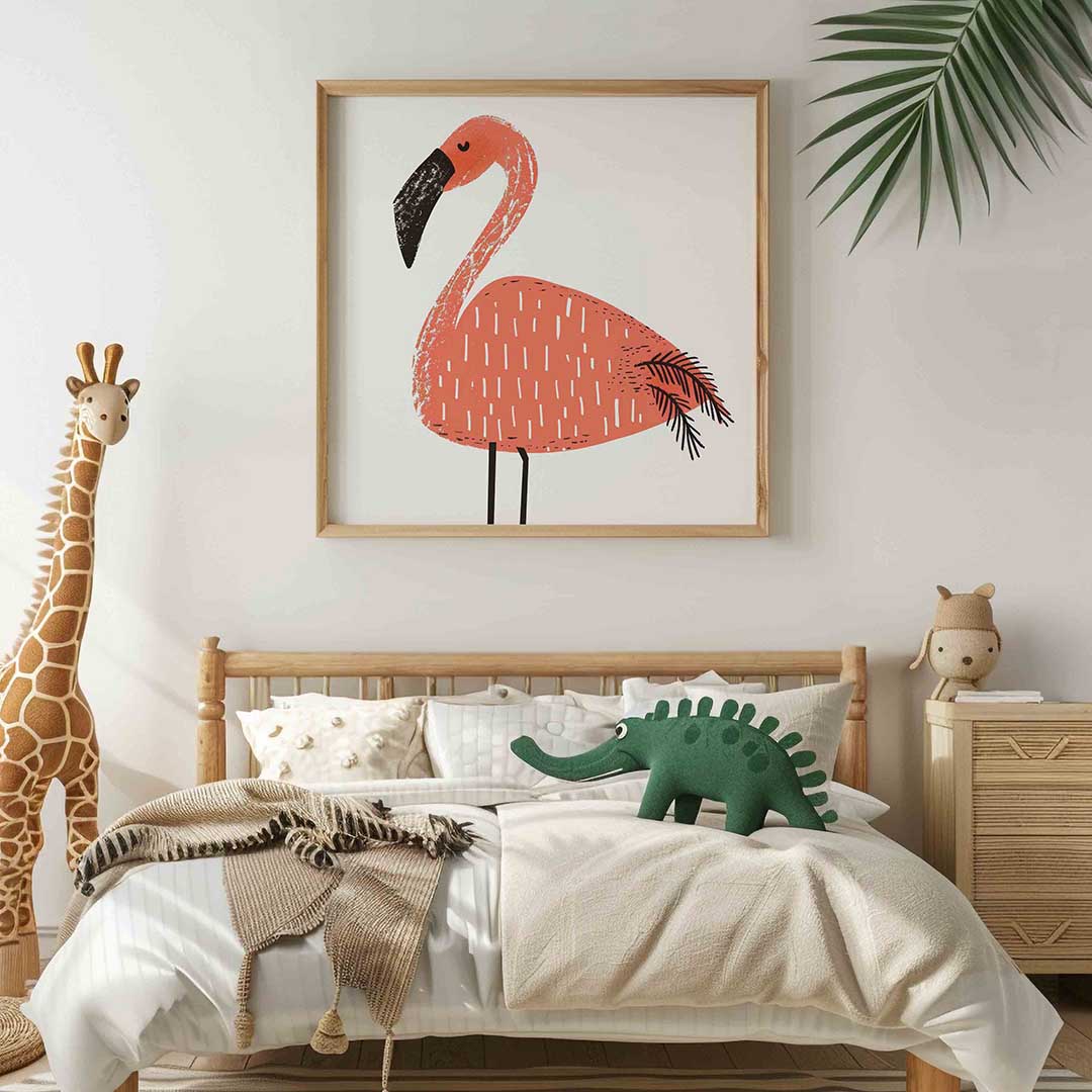 Flamingo illustratie – vierkante kinderkamer wanddecoratie van WallArtistic