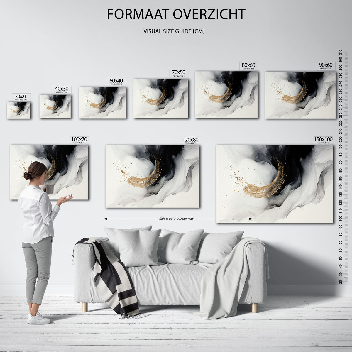 Abstracte penseelstreek – liggende muurposter met abstracte vormen