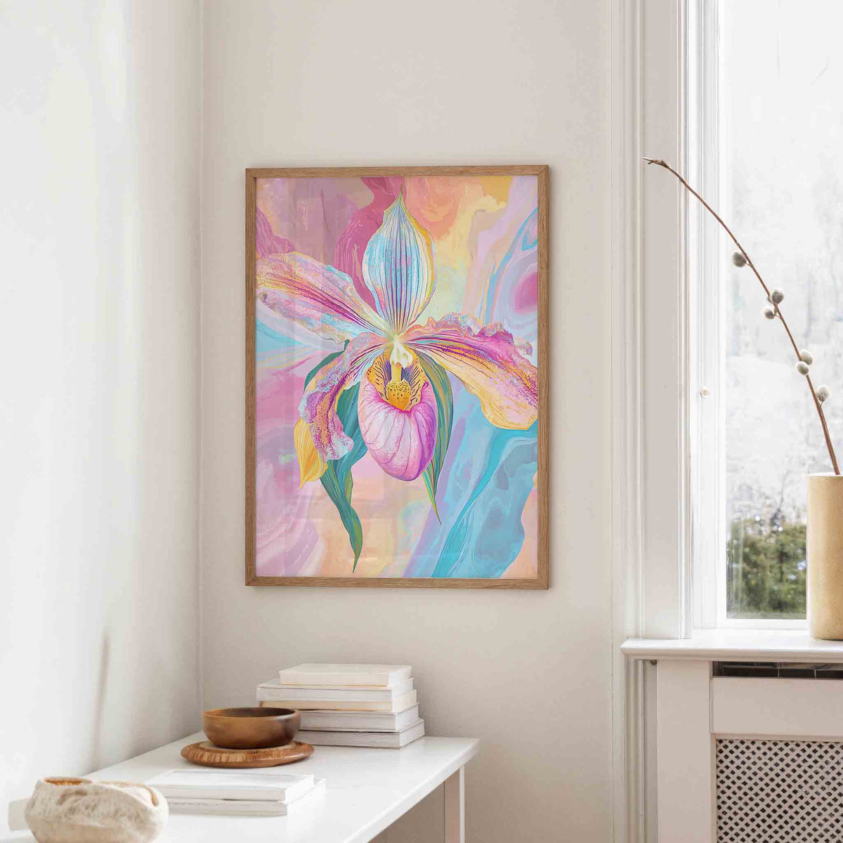 Orchidee in pastel – staande hedendaagse wanddecoratie van WallArtistic