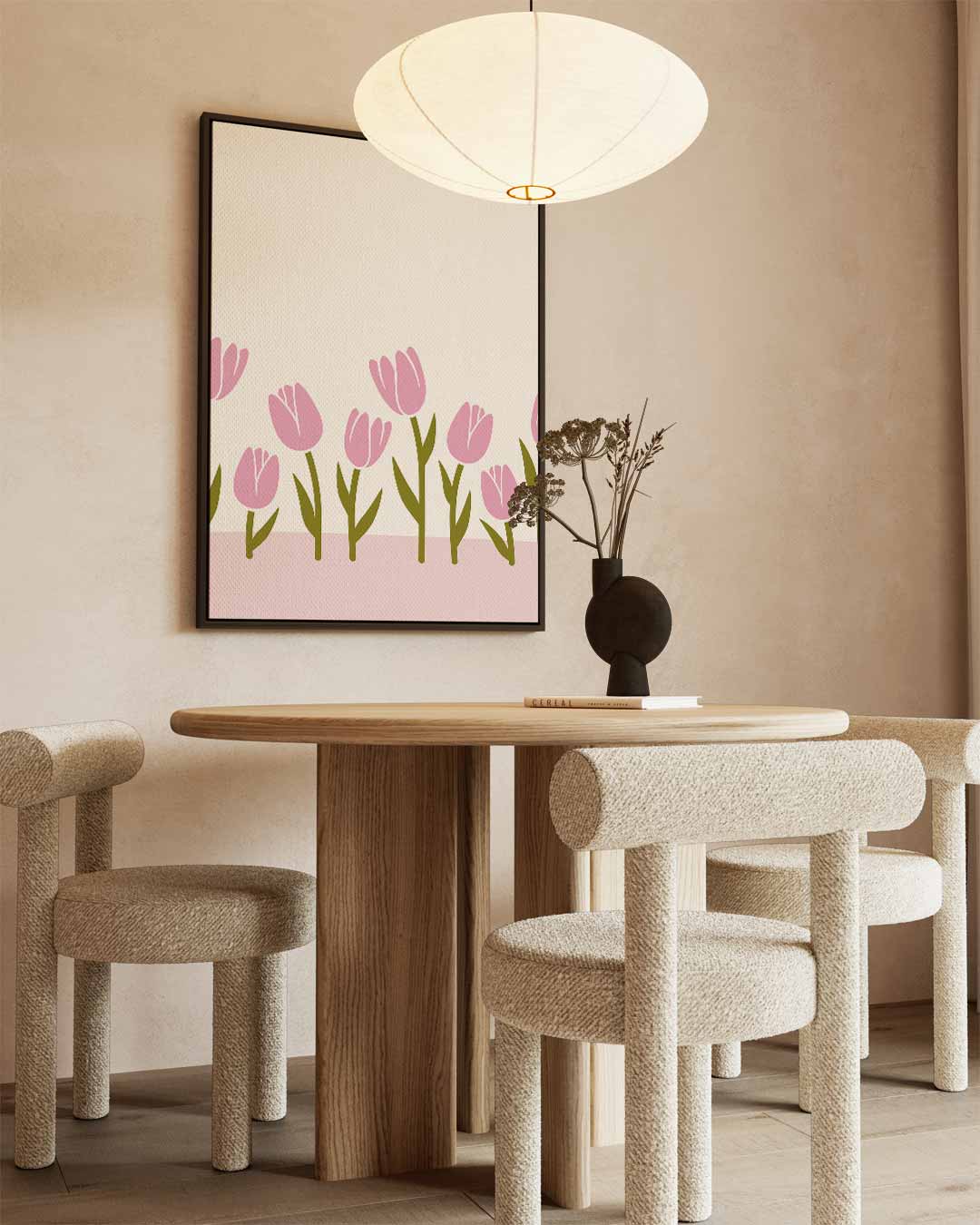 Zacht Roze Tulpenveld – canvas wanddecoratie in portret formaat