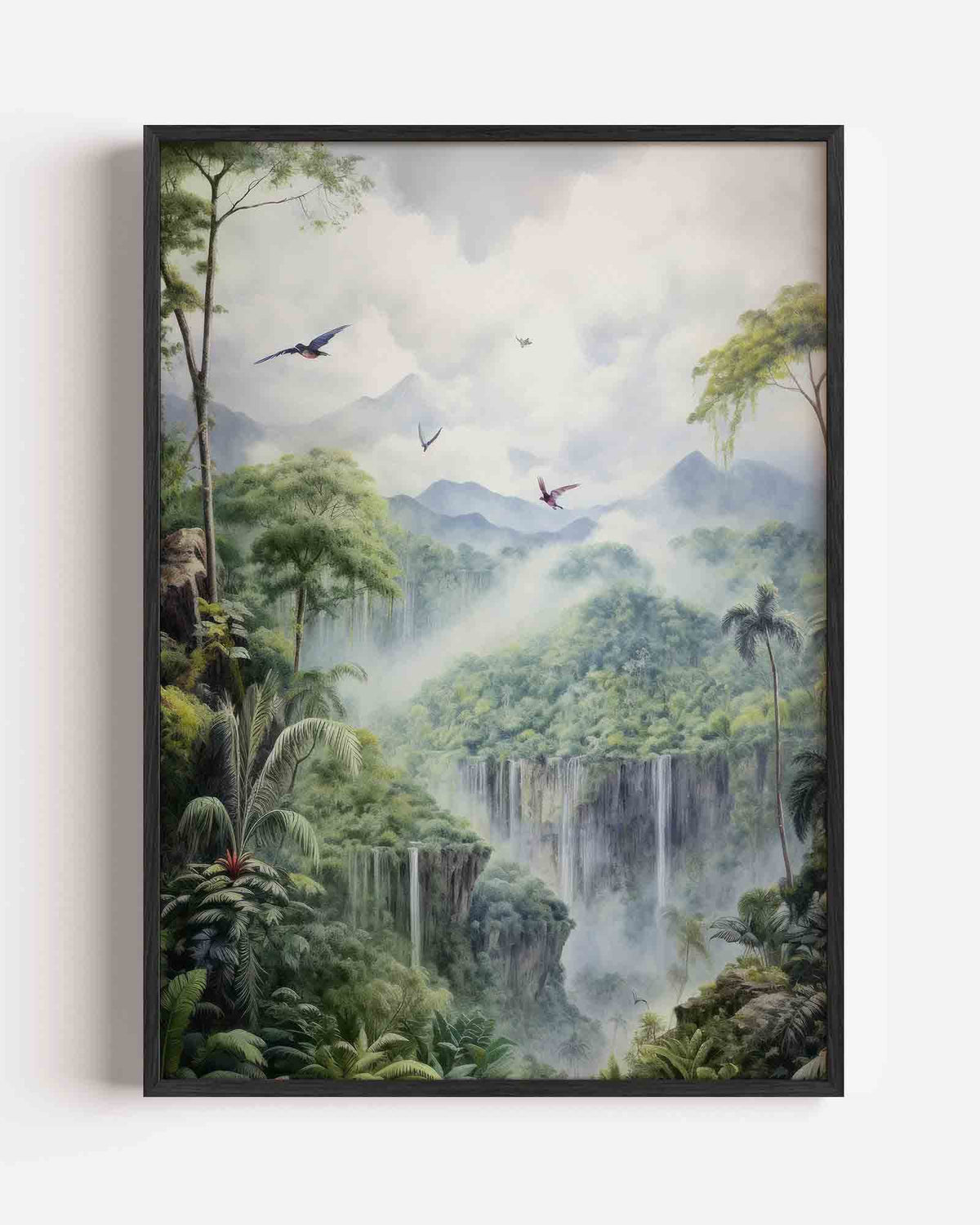 Vogelvlucht over waterval – jungle portret poster als wanddecoratie