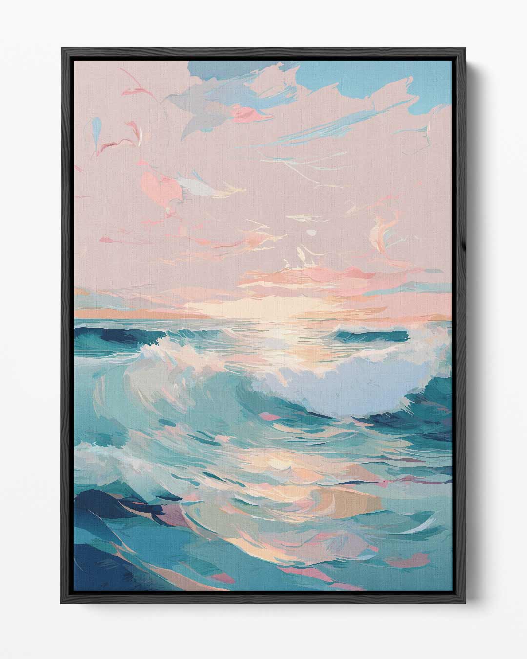 Krachtige Golven bij Zonsondergang – portret kunstwerk als wanddecoratie