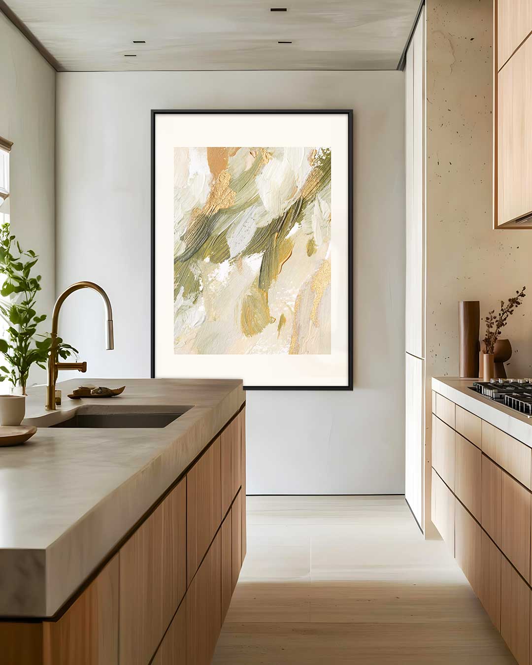 Aarde en Goud Harmonie – staande wandkunst voor woonkamer of interieur