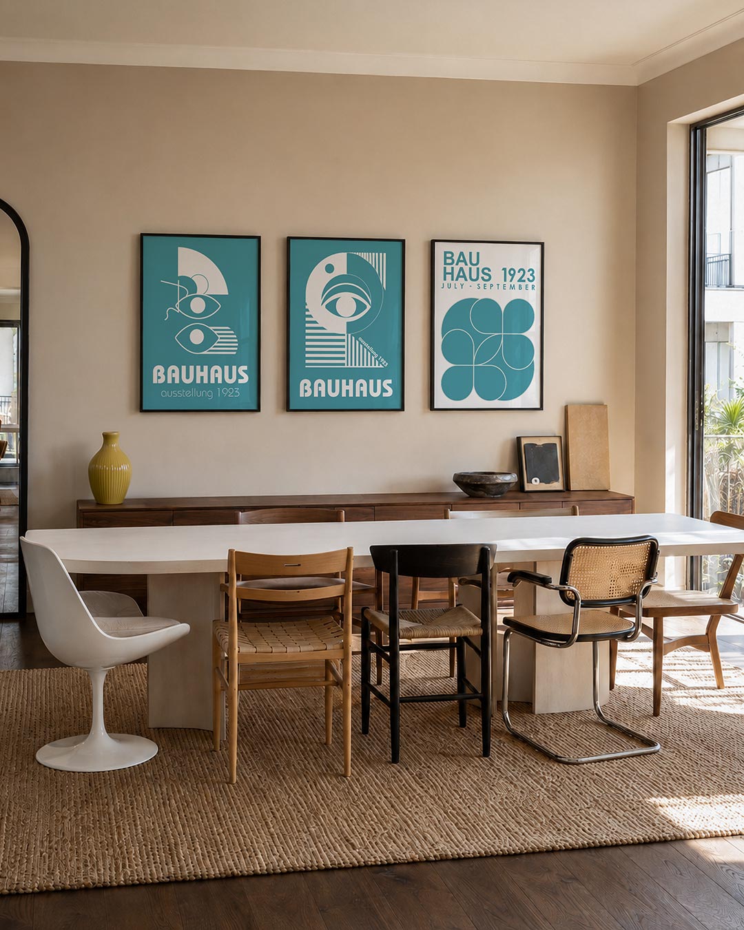 Vormen en vlakken driedelige posterset – deze posterset in drie delen toont een speels lijnenspel met witte geometrische