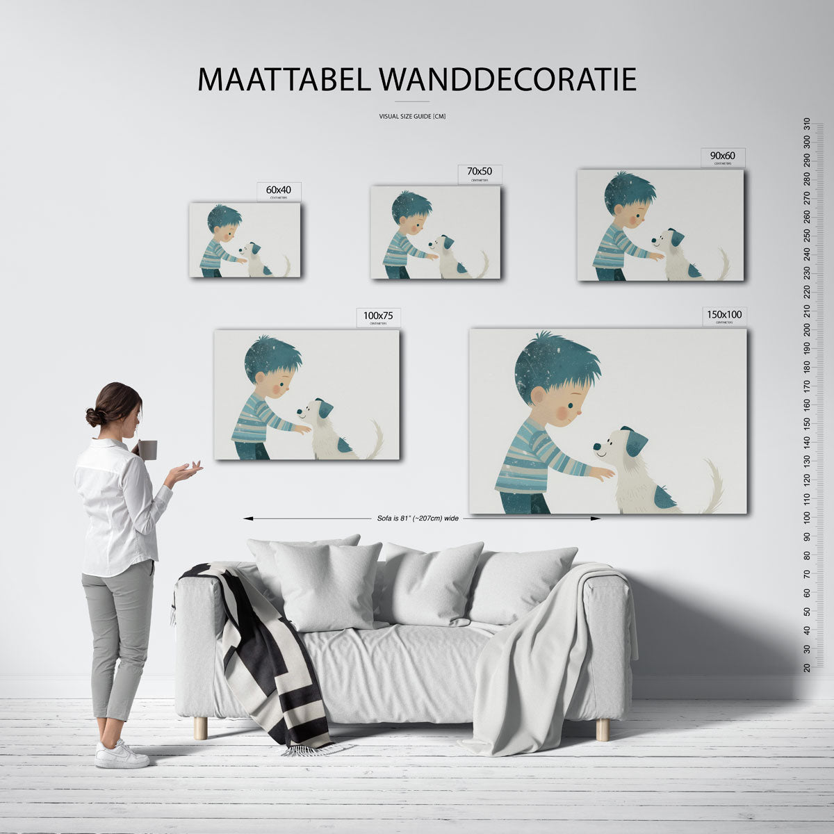 Kind met hond – moderne liggende wanddecoratie