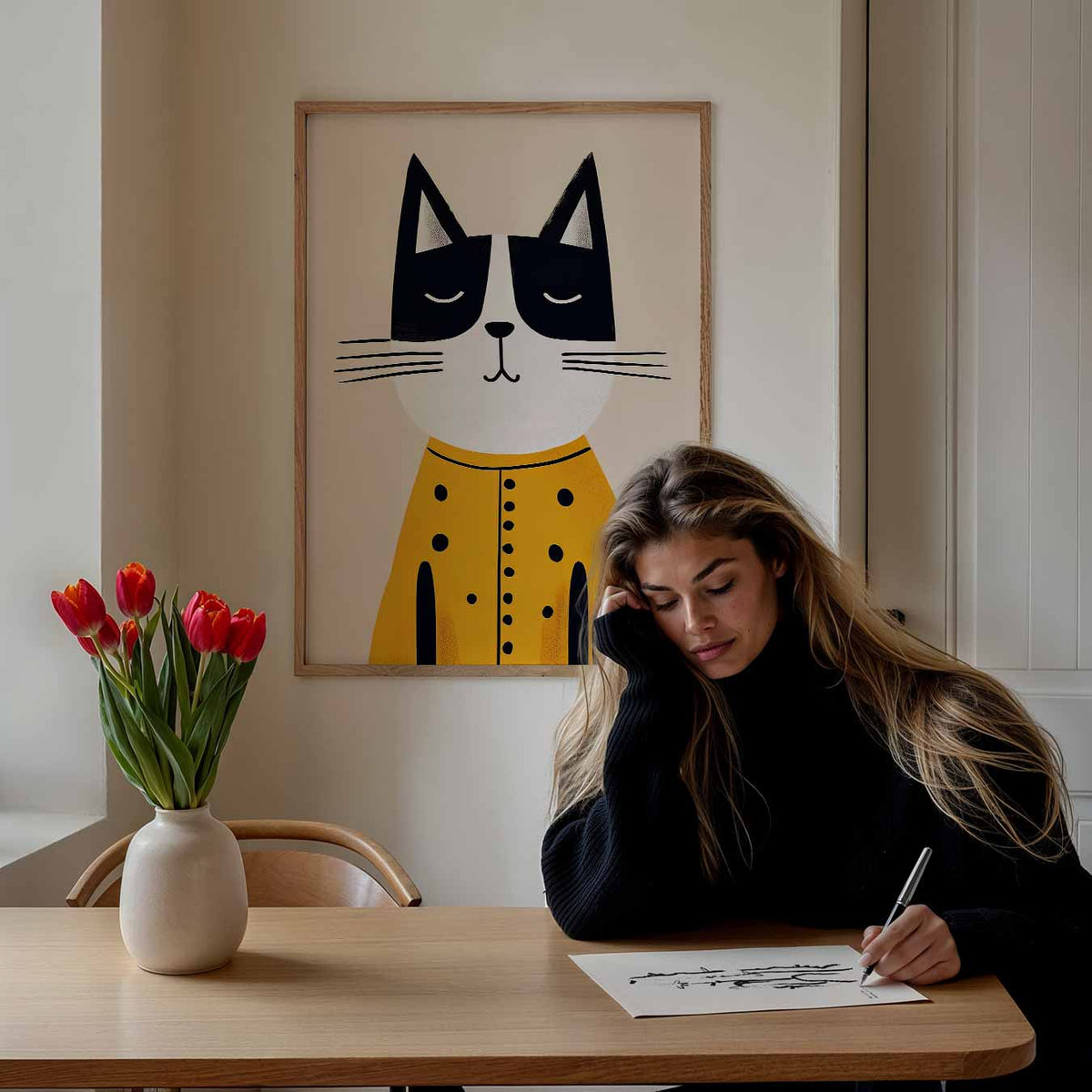 Stijlvolle Kat Illustratie – staande muurposter voor de kinderkamer