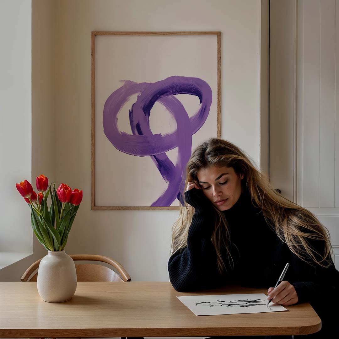 Moderne Lijnkunst Paars – staande muurposter met abstracte vormen