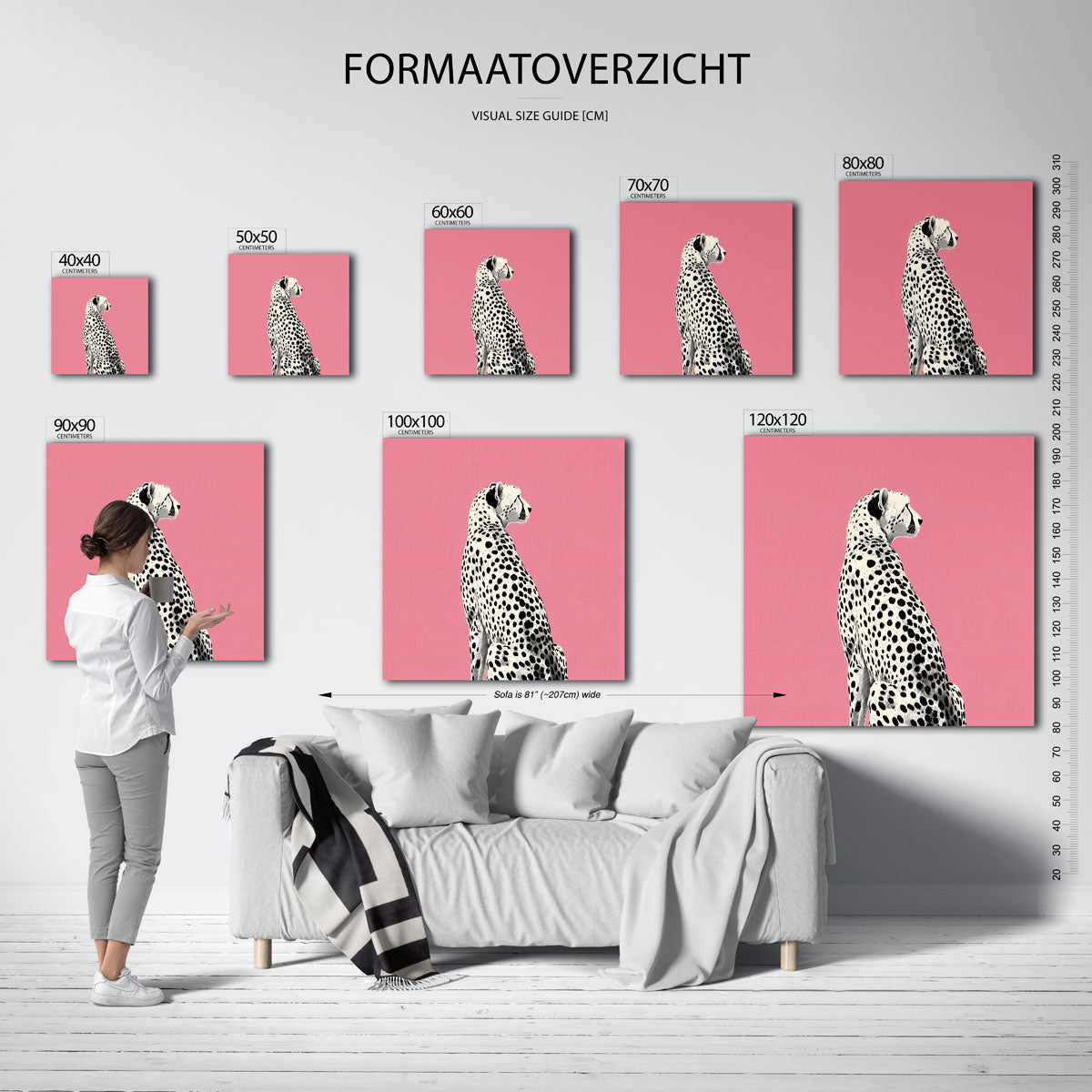 Luipaard op roze – kleurrijke vierkante muurposter in Pop Art stijl