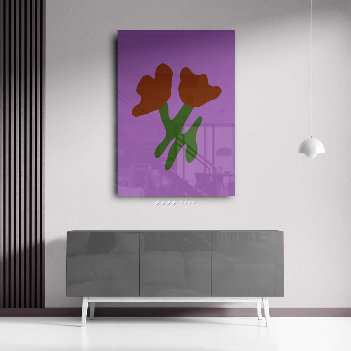 Simpele Bloemenschikking op Paarse Achtergrond – portret kunstwerk als wanddecoratie, afbeelding 13