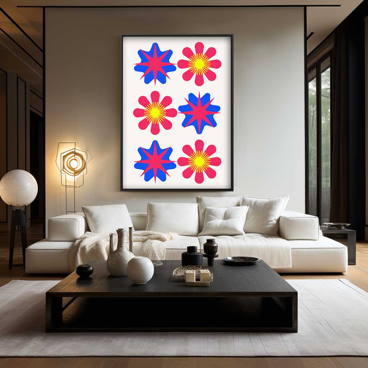 Vrolijke Bloemen- en Sterrenmix – modern portret kunstwerk van WallArtistic