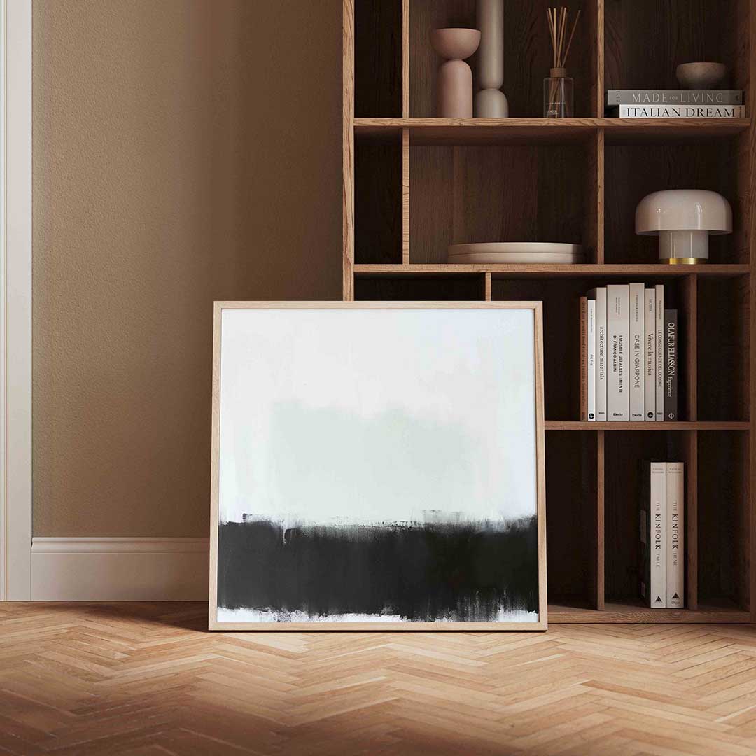 Abstracte zwart wit – vierkante wanddecoratie met kleur en vorm van WallArtistic